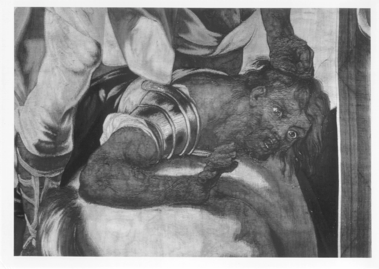 Arazzo - guerriero che uccide il nemico caduto sul cavallo, Musei Reali, Palazzo Reale, Torin